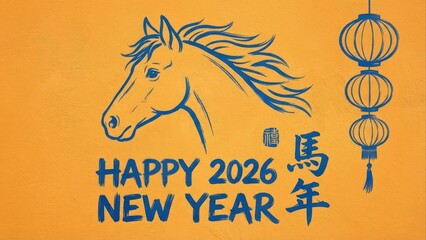 Year of the horse celebration greeting with lanterns