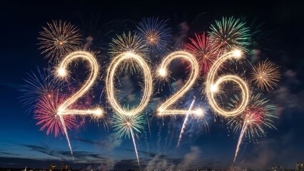 Celebrate new year with fireworks display marking year 2026