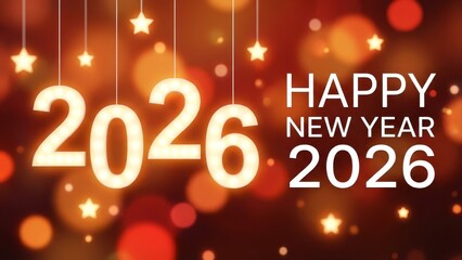 Happy new year 2026 glowing numbers with festive lights and stars