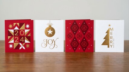 Festive holiday greeting cards featuring seasonal motifs and wishes