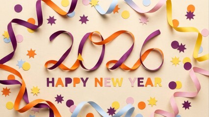 Happy new year celebration with confetti and streamers