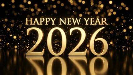 Celebratory new year 2026 golden numbers with sparkling bokeh lights