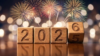 New year countdown from 2025 to 2026 with fireworks celebration