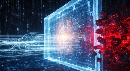 Digital Firewall Concept Illustration with Data and Threat Representation