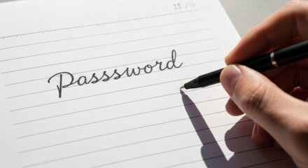 Hand Writing Password on Paper in Modern Office Setting
