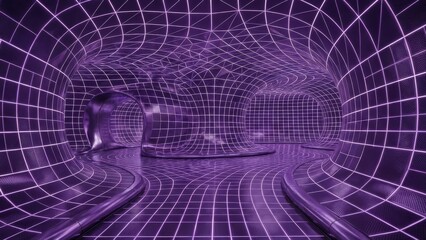 Abstract futuristic tunnel grid digital network future technology concept