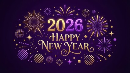 Happy new year 2026 celebration with fireworks and stars
