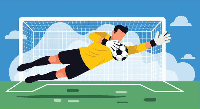 Soccer goalkeeper making a diving save