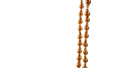 cinematic shot of ornate hanging gold jewelry chai on transparent background