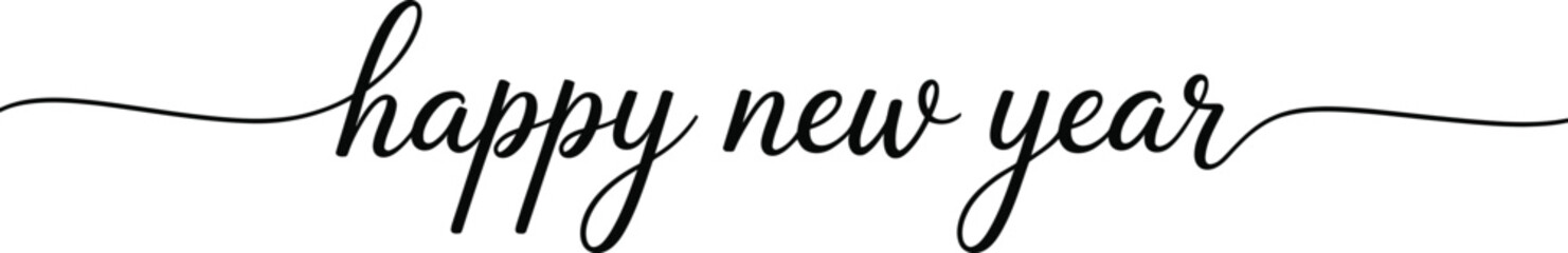 Black script text happy new year on white