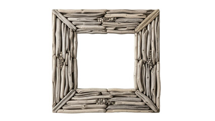 Rustic wooden mirror frame made of driftwood for coastal decor isolated on white background