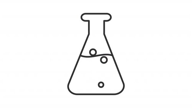 Animated Erlenmeyer flask with bubbling liquid line icon. Chemistry animation. Boiling water in lab glassware. Bio sample research. Outline element on white background. HD video with alpha channel