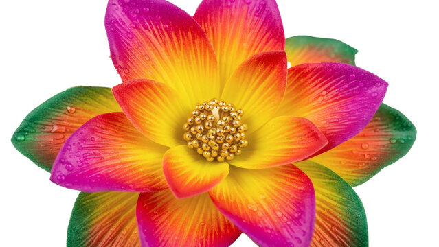 Vibrant pink and yellow flower with water droplets on petals - Powered by Adobe