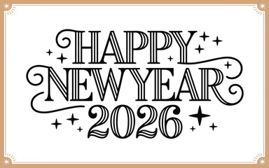 Happy New Year 2026 festive text with stars