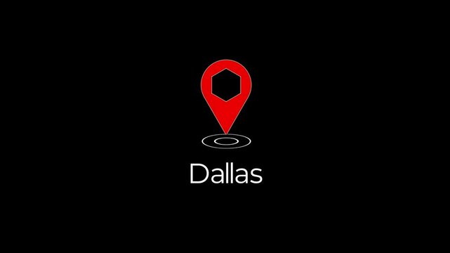 animated location pin with digital web dallas city.