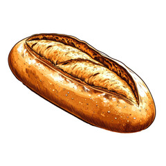 Digital illustration of a long, golden brown loaf of freshly baked bread