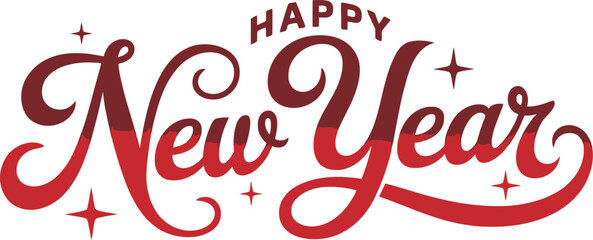 Happy New Year script lettering with stars