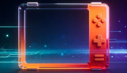 Futuristic transparent glass interface frame with neon glow elements. Ideal for technology, user interface concepts, digital displays, innovation visuals, and modern UI design.