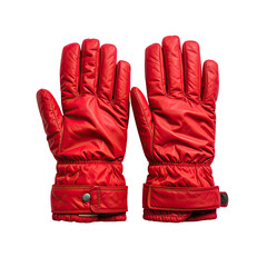 A pair of bright red, quilted winter gloves isolated on a black background