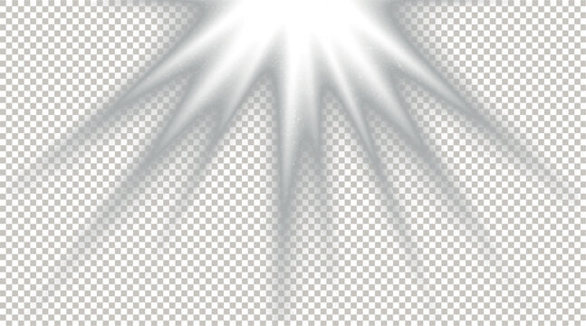 Bright Radiant White Sunlight Rays and Glowing Spotlight Beam Effect Isolated on Transparent Background.