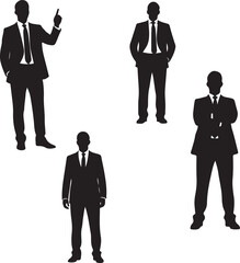Four businessmen silhouettes in various poses against a white background Vector