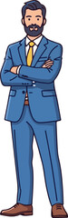 Confident businessman standing with arms crossed in a blue suit
