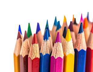 Close-up of colorful sharpened pencils, various shades, on black background