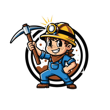 Mine worker with helmet and pickaxe