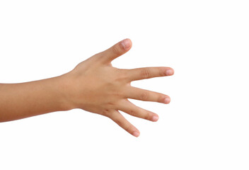 Female hand palm facing up, minimal composition, separated on bright white background.