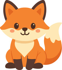 Obraz premium Cute cartoon fox animal character illustration with orange fur and smiling face in fun vector style