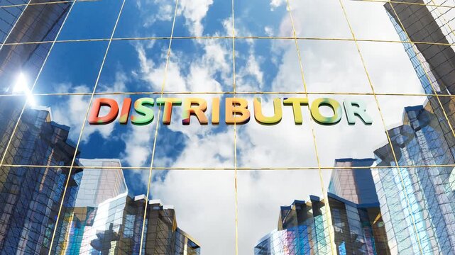 Distributor rainbow gradient text on glass building exterior