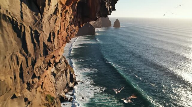 Cliffside ocean coastline with rock formation