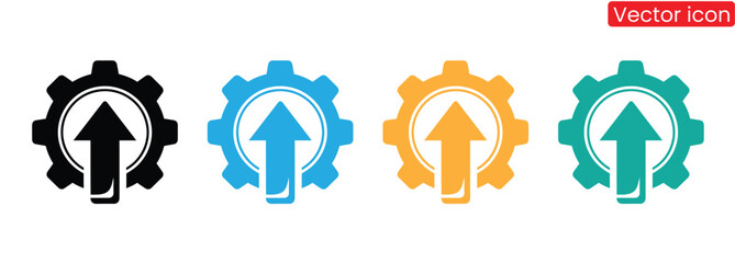 Colorful gear icons with upward arrows for growth concepts,Cogwheel icon set. Line and glyph gearwheel sign. Outline cogwheel mechanism symbol,Gear set. Gear icon. Setting icon. Gray gear wheel icons