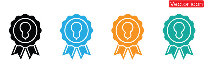 Colorful award ribbons with keyhole icons in black, blue, orange, teal,Blue award ribbon seal of excellence icon illustration element,Award icon. Solid glyph series icon