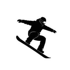 Fototapeta premium Energetic male snowboarder jumping high with flair, isolated white background.