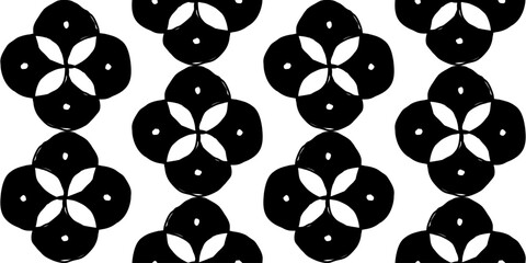 Minimalist black and white hand drawn floral seamless pattern