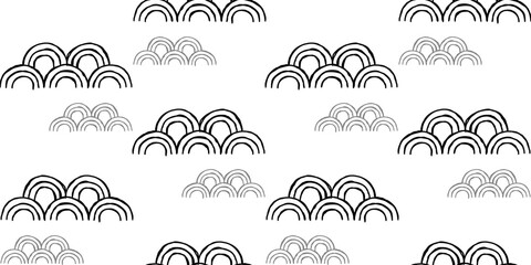 Traditional Chinese cloud ornament seamless pattern in black and white