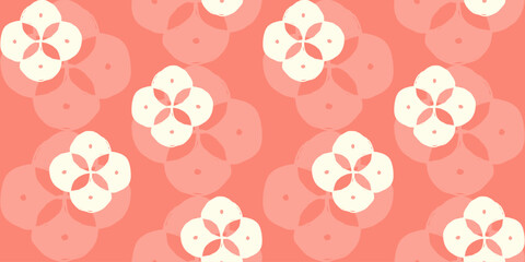 Hand drawn oriental floral seamless pattern on pastel red background