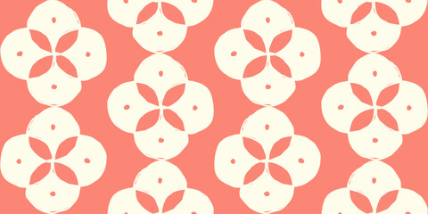 Hand drawn oriental floral seamless pattern on pastel red background