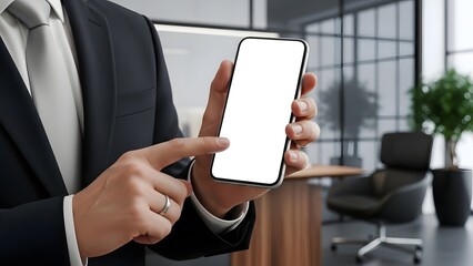 Businessman holding smartphone mockup