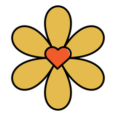 Fototapeta premium Minimalist yellow flower icon with heart center