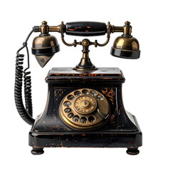 Vintage telephone with rotary dial and handset. Weathered, antique style