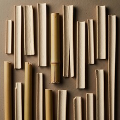 Natural Bamboo Elements Displaying Textural Details and Varied Lengths