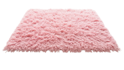 Soft shag rug in pastel pink color for children bedroom floor isolated on white background