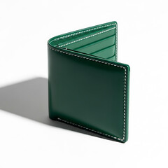 Green Leather Wallet on White Background