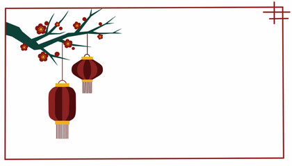 Chinese banner background decorated with cherry blossom flowers