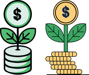 Financial growth and investment symbol visual money tree growing from coins symbolizing  finance, investment, profit, earnings, wealth, economy, currency, financial, saving, opportunity