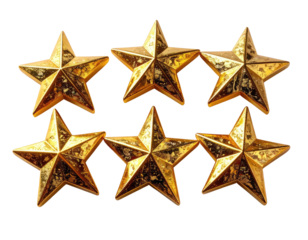 Six golden five-pointed stars on a black background