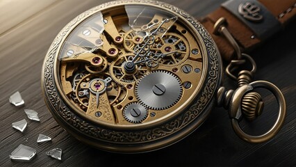 Vintage Pocket Watch with Exposed Mechanical Parts.