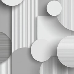 A geometric composition of circles squares and lines in shades of gray and white